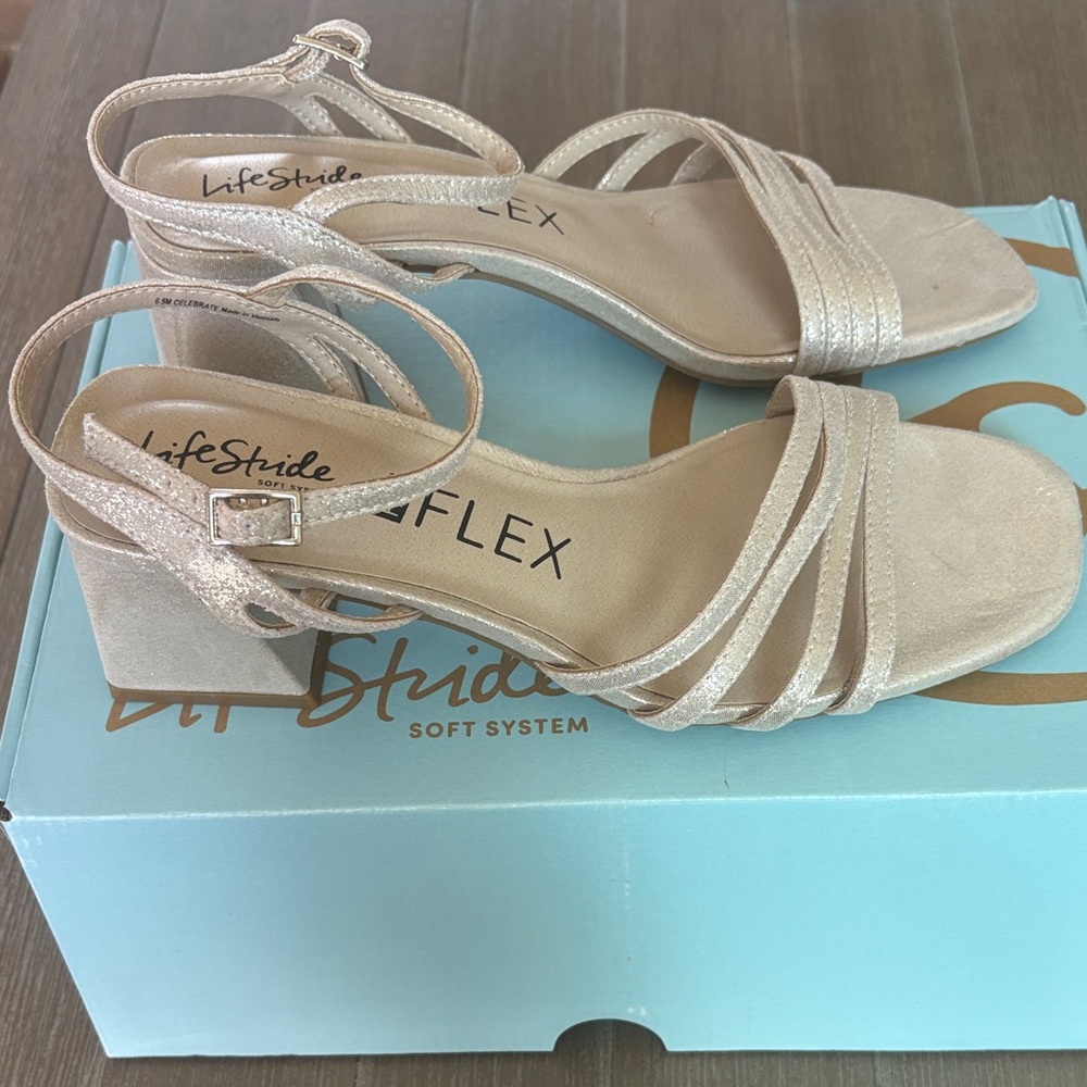 Life Stride Shimmering Gold Heels